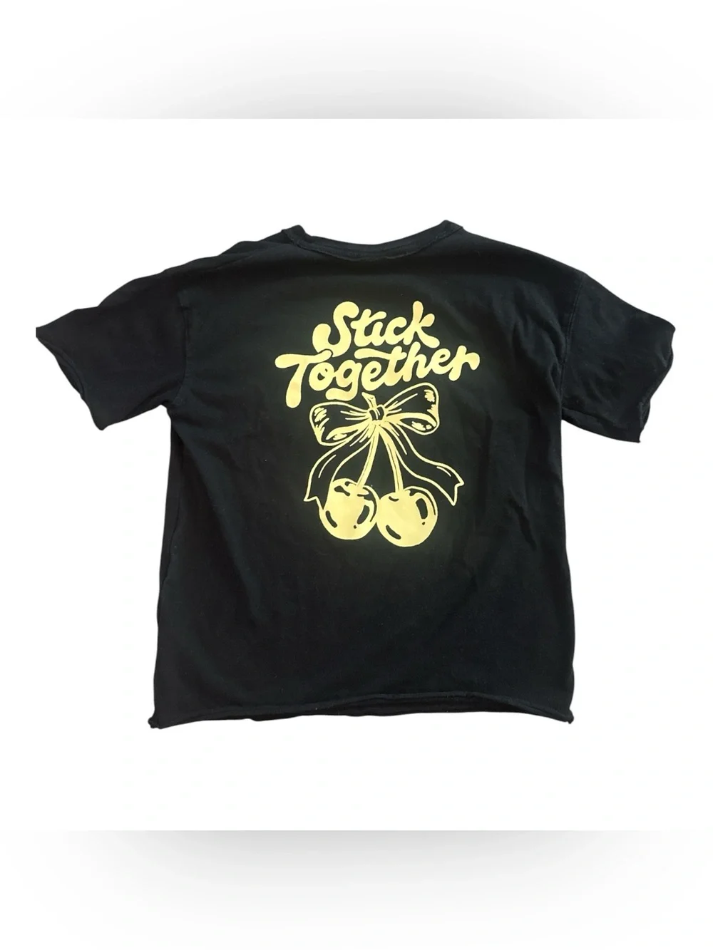 Old Navy Kids Black Tee with Yellow 'Stick Together' Cherry Graphic T-Shirt
